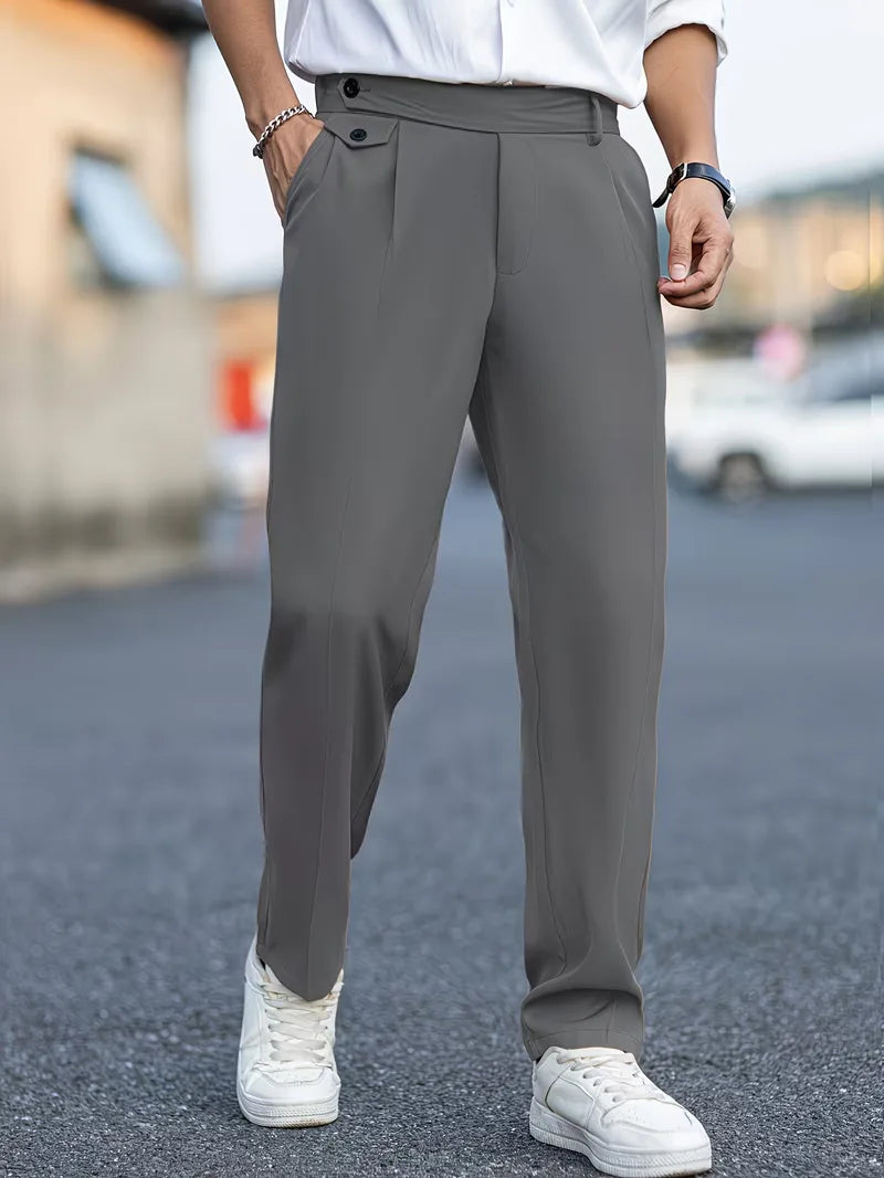 Heren pantalon rechte pijpen, smart casual, polyester, comfortabel en duurzaam.