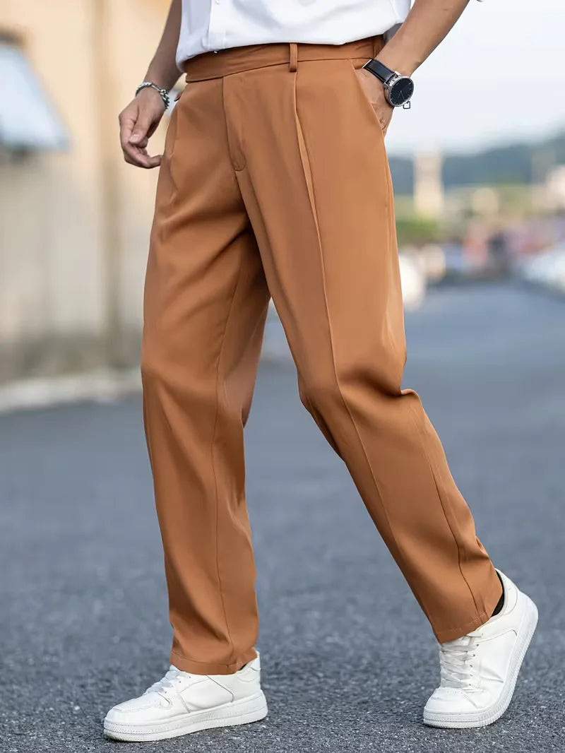 Heren pantalon rechte pijpen, polyester, ademend en comfortabel. Smart casual.