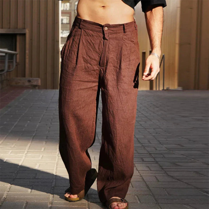 Heren pantalon met wijde pijpen voor een relaxte, casual look. Comfortabel en ademend, ideaal voor de zomer.