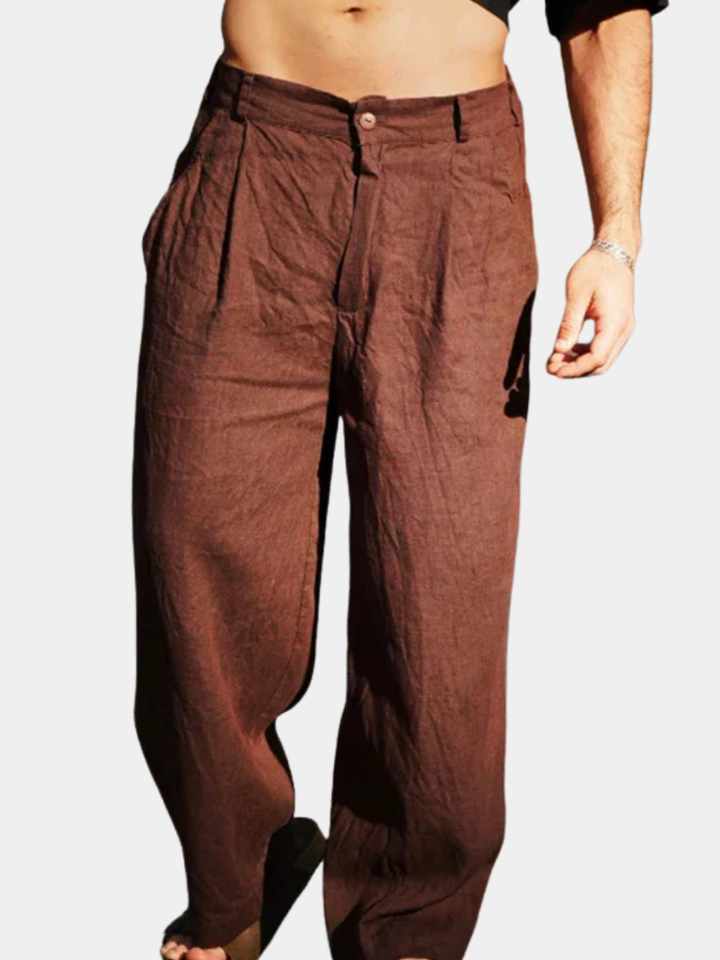 Zomerse heren pantalon met wijde pijpen; lichtgewicht en comfortabel voor een dagelijkse, modieuze stijl.