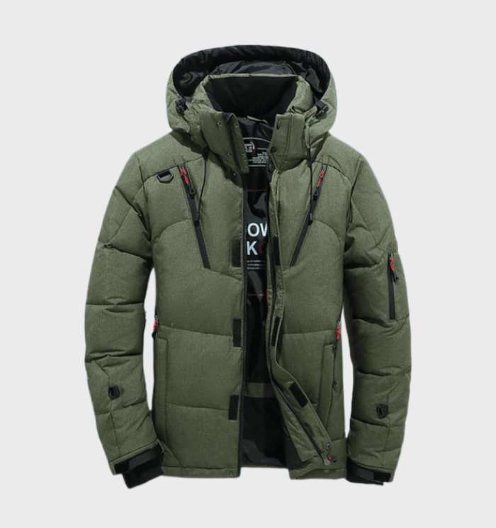 Waterdichte en winddichte heren parka winterjas met capuchon voor buitenactiviteiten.