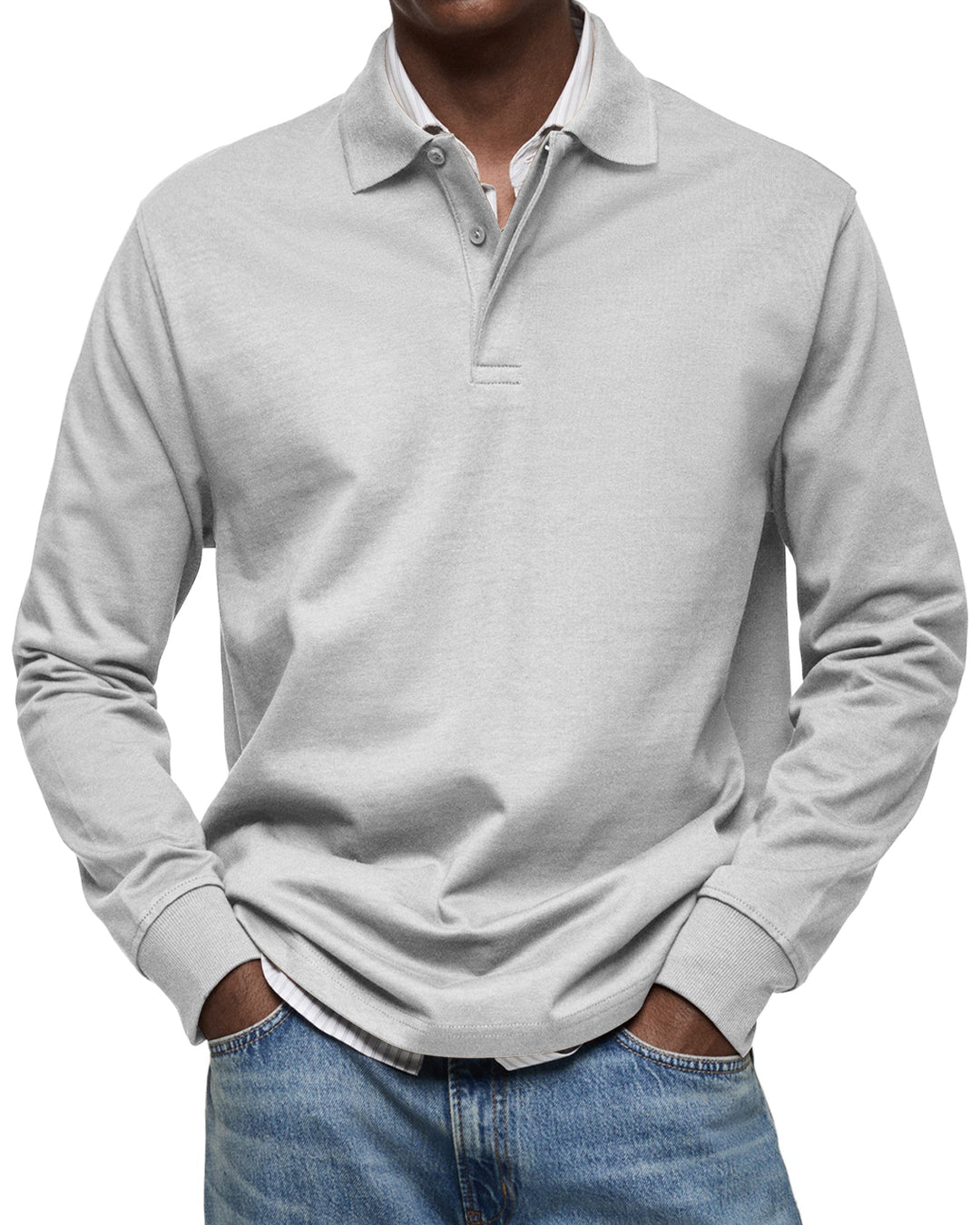 Zakelijke casual heren polo, lange mouwen. Hoogwaardig comfortabel shirt voor stijlvolle herfst/winter outfits.