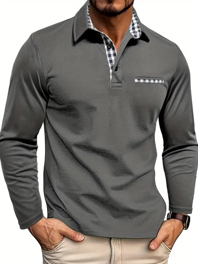 Comfortabele herenpolo met lange mouwen, vormvaste stof en stijlvolle kraag voor herfst/winter.