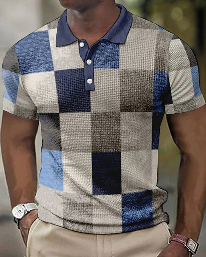 Modieus heren poloshirt met uniek rasterpatroon, ideaal voor een casual look, ademende stof en comfortabele pasvorm.