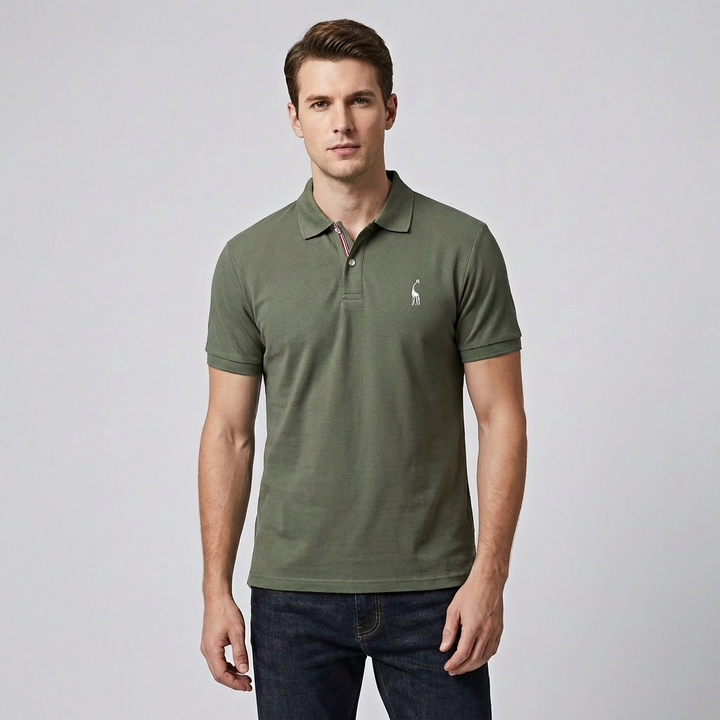Nauwkeurige close-up van stof van een heren poloshirt