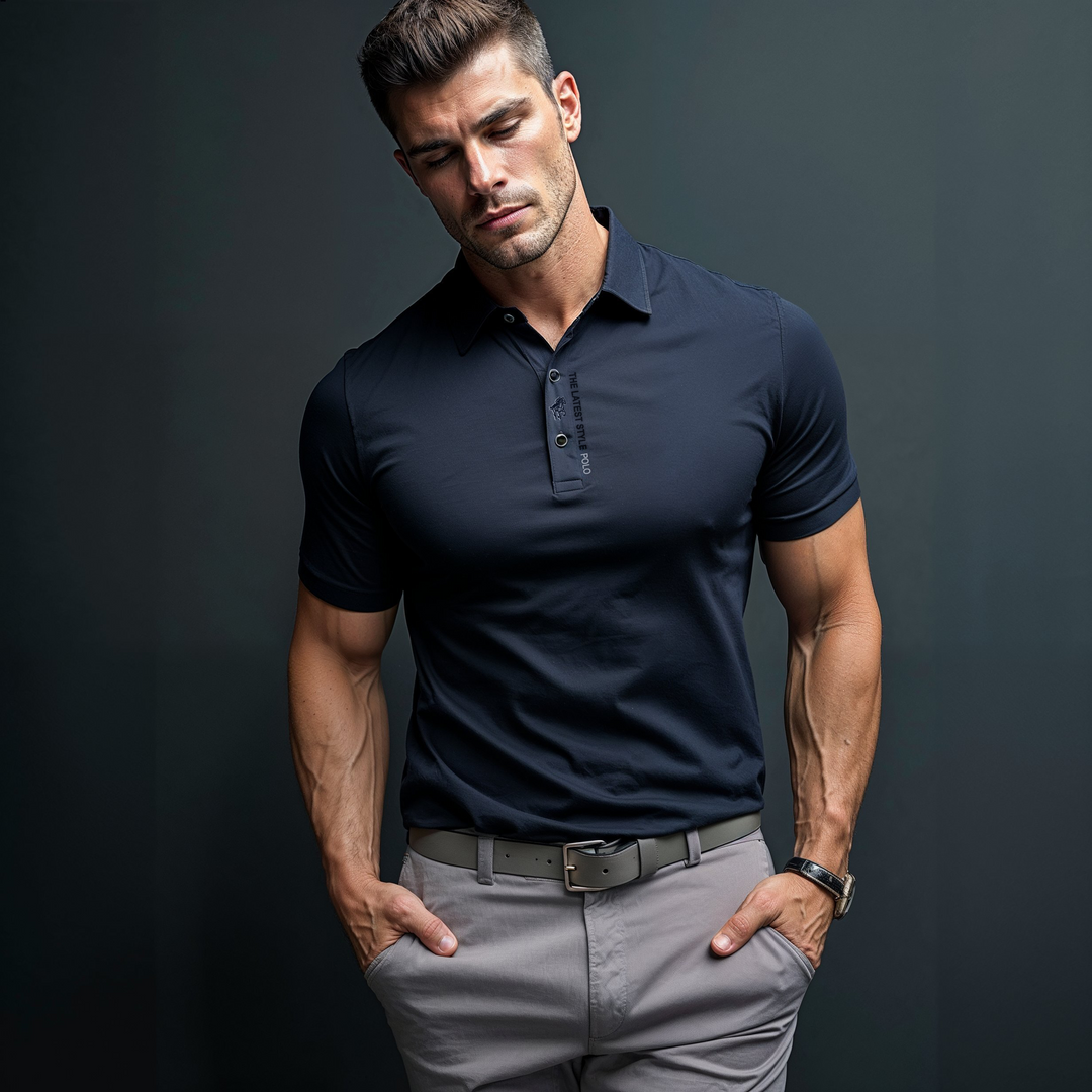 Stijlvolle herenpolo: klassiek poloshirt met kraag en knoopdetails, ideaal voor een moderne herenlook.