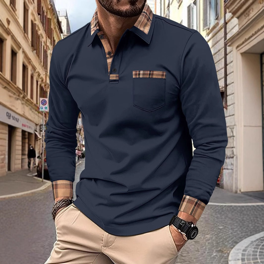 Comfortabel heren poloshirt met lange mouwen en subtiele ruitdetails. Een modieuze toevoeging aan je garderobe.