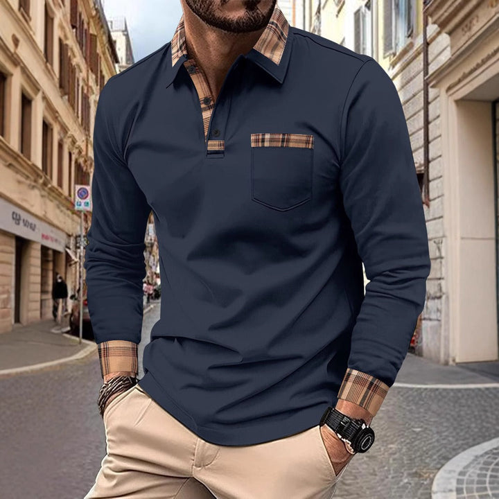 Comfortabel heren poloshirt met lange mouwen en subtiele ruitdetails. Een modieuze toevoeging aan je garderobe.