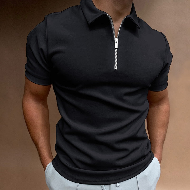 Heren poloshirt met korte mouw en moderne ritssluiting, ideaal voor een casual zomerlook.
