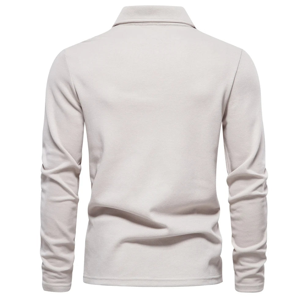 Comfortabel heren poloshirt lange mouw, zacht katoen, ideaal voor elegante casual lente- en herfstmode.