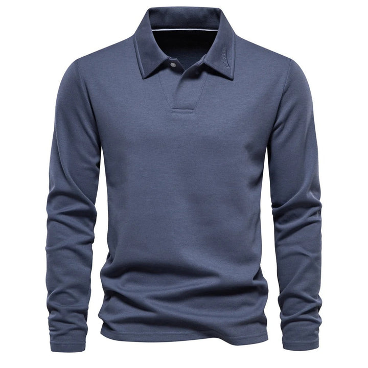 Klassiek heren poloshirt met lange mouwen, elegante kraag en knoopsluiting, essentieel voor herfstoutfits.