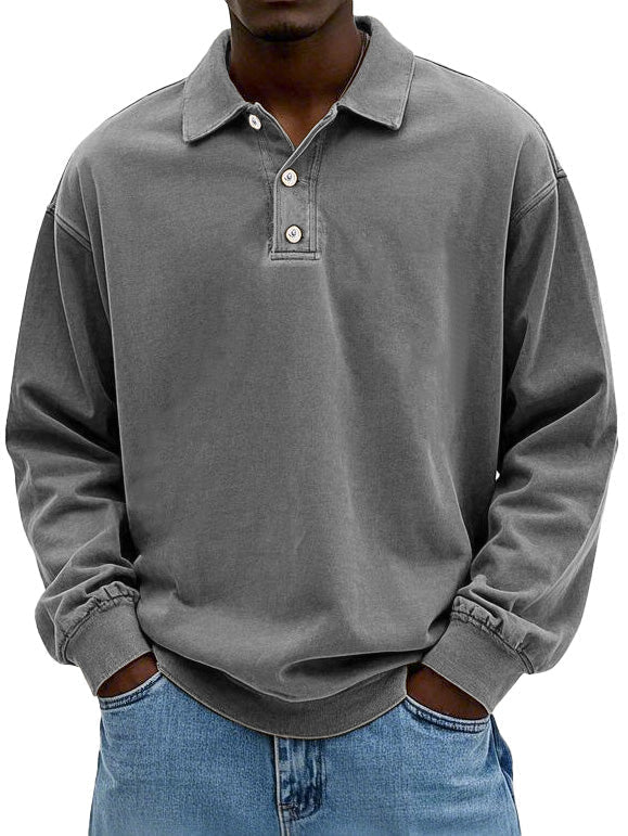 Comfortabel heren poloshirt met lange mouwen en relaxte pasvorm, ideaal voor lente en herfst casual herenmode.