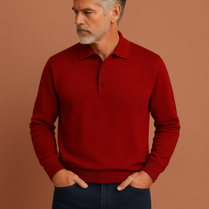 Blauwe heren polotrui, zachte comfortabele sweater voor dagelijkse kleding, stijlvol en veelzijdig.