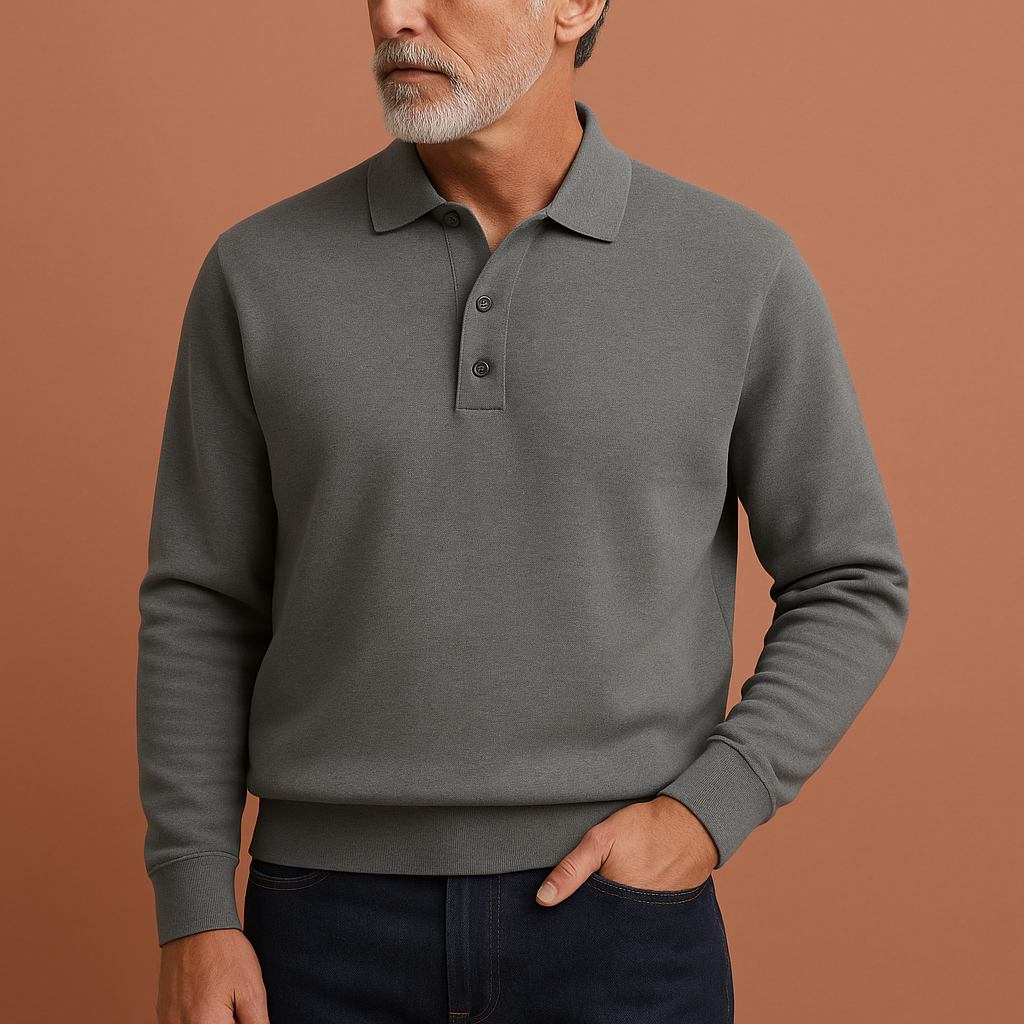 Grijze heren polotrui, veelzijdige en comfortabele polosweater voor een smart-casual uitstraling.