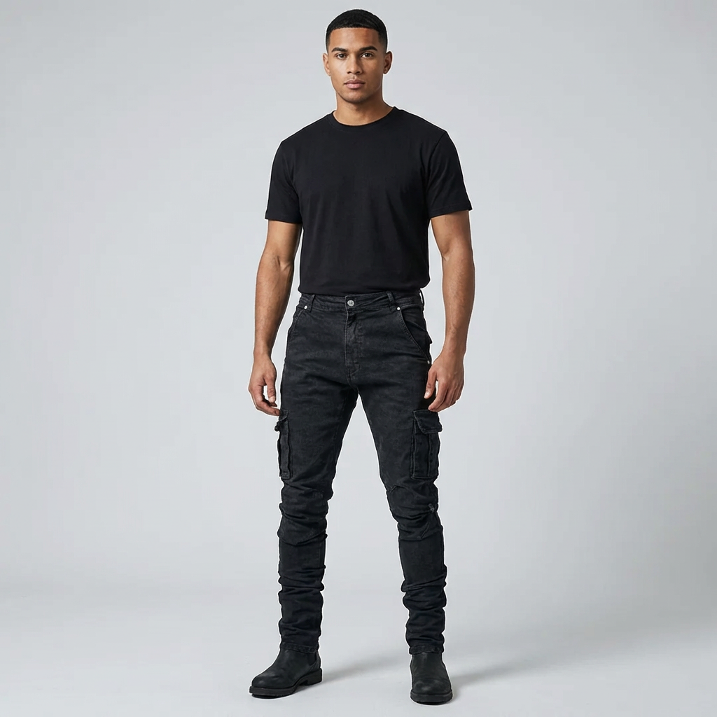 Heren premium stretch jeans, donkerblauw, slim fit, ideaal voor een comfortabele en modieuze look.