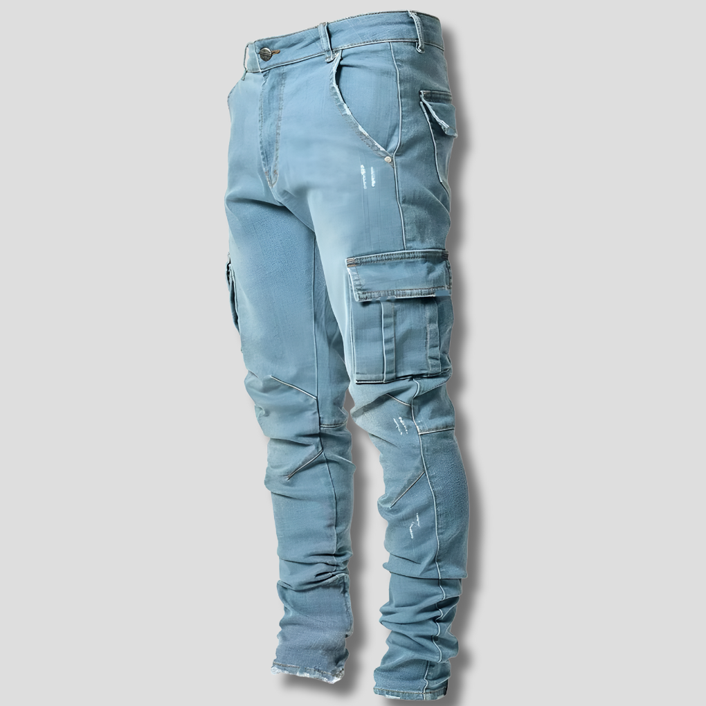 Zwart heren stretch denim jeans, comfortabel en stijlvol, perfect voor een moderne casual outfit.
