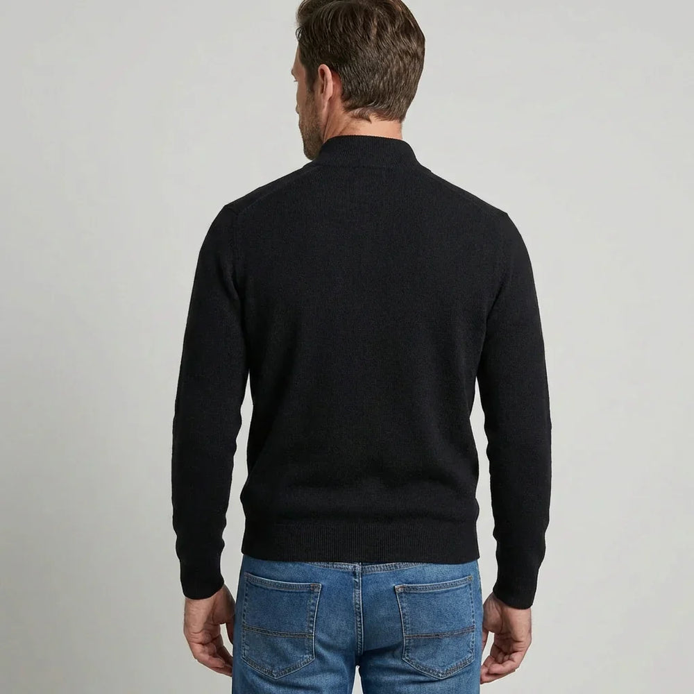 Grijze heren V-hals trui met subtiele rits, zacht en comfortabel katoenmix