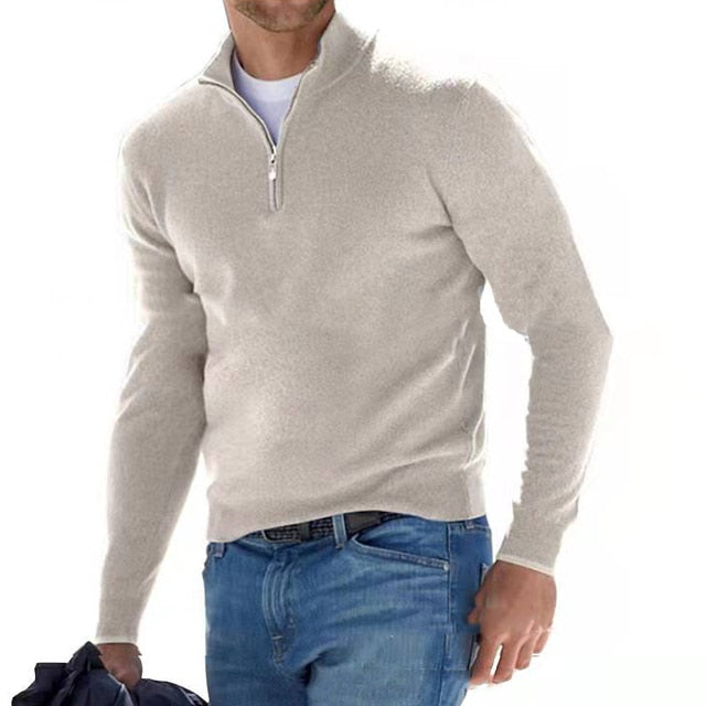 Heren pullover met V-hals en rits, warm en stijlvol, ideaal voor herfst & winter.