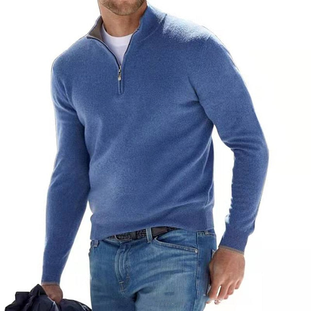 Moderne heren pullover met V-hals en rits, getailleerde pasvorm voor een stijlvolle uitstraling.
