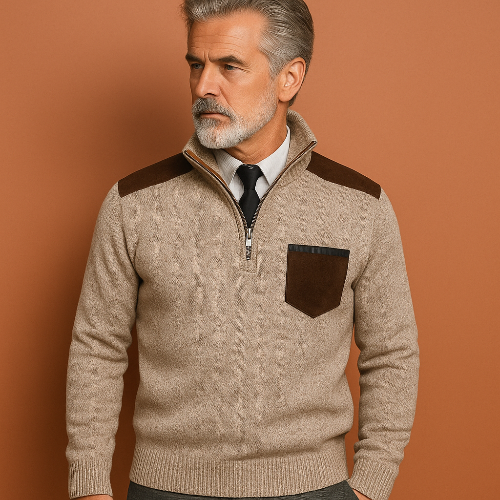 Heren pullover trui Joris met kraag en borstzak, ideaal voor een casual, warme herfst- of winterlook.