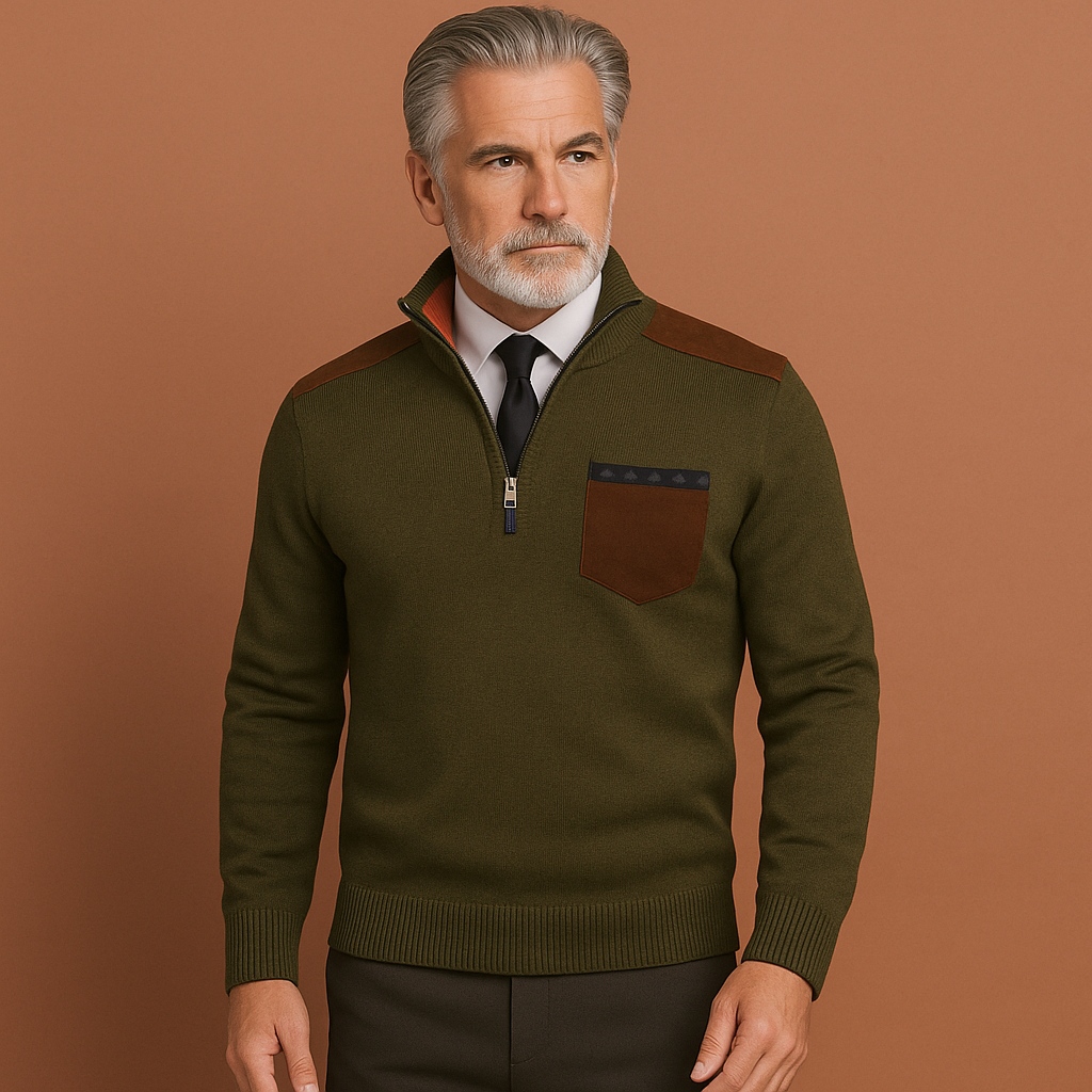 Comfortabele heren kraag trui Joris, warm en zacht, met borstzak, perfect voor koude dagen.