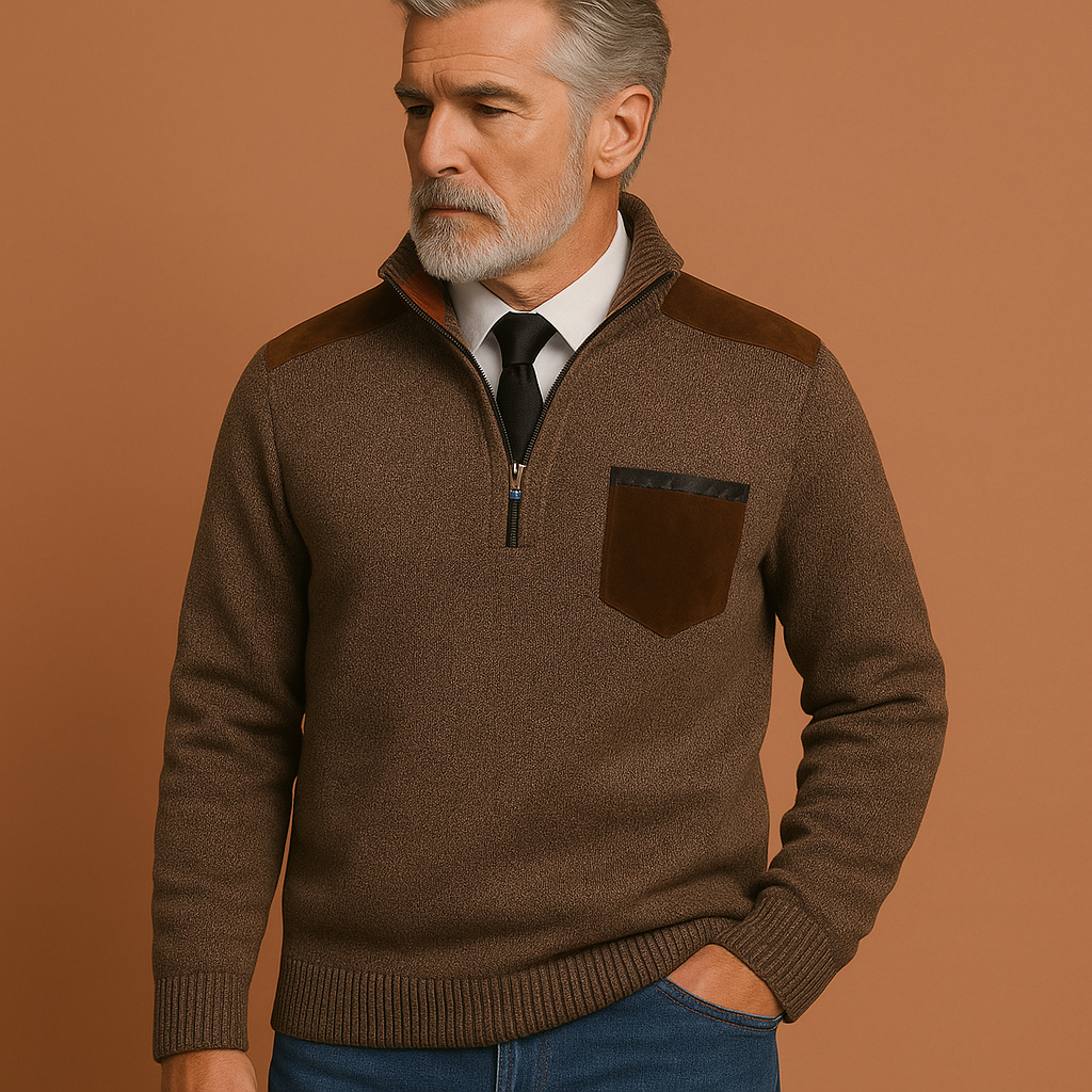 Stijlvolle heren pullover trui Joris met klassieke kraag en praktische borstzak, veelzijdige casual bovenkleding.