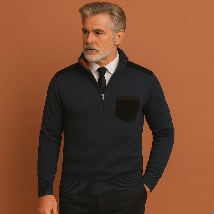 Heren pullover trui Joris met kraag en borstzak, verkrijgbaar in diverse kleuren voor een trendy herfstlook.
