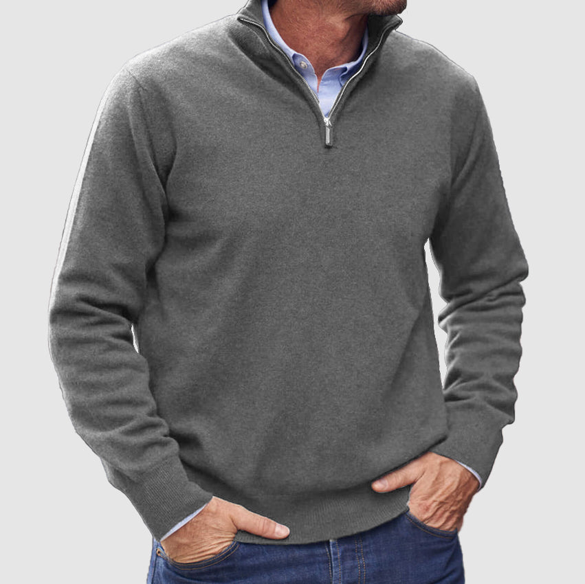 Modieuze heren trui met halve rits, casual fit, perfect voor herfst- en wintergarderobe.