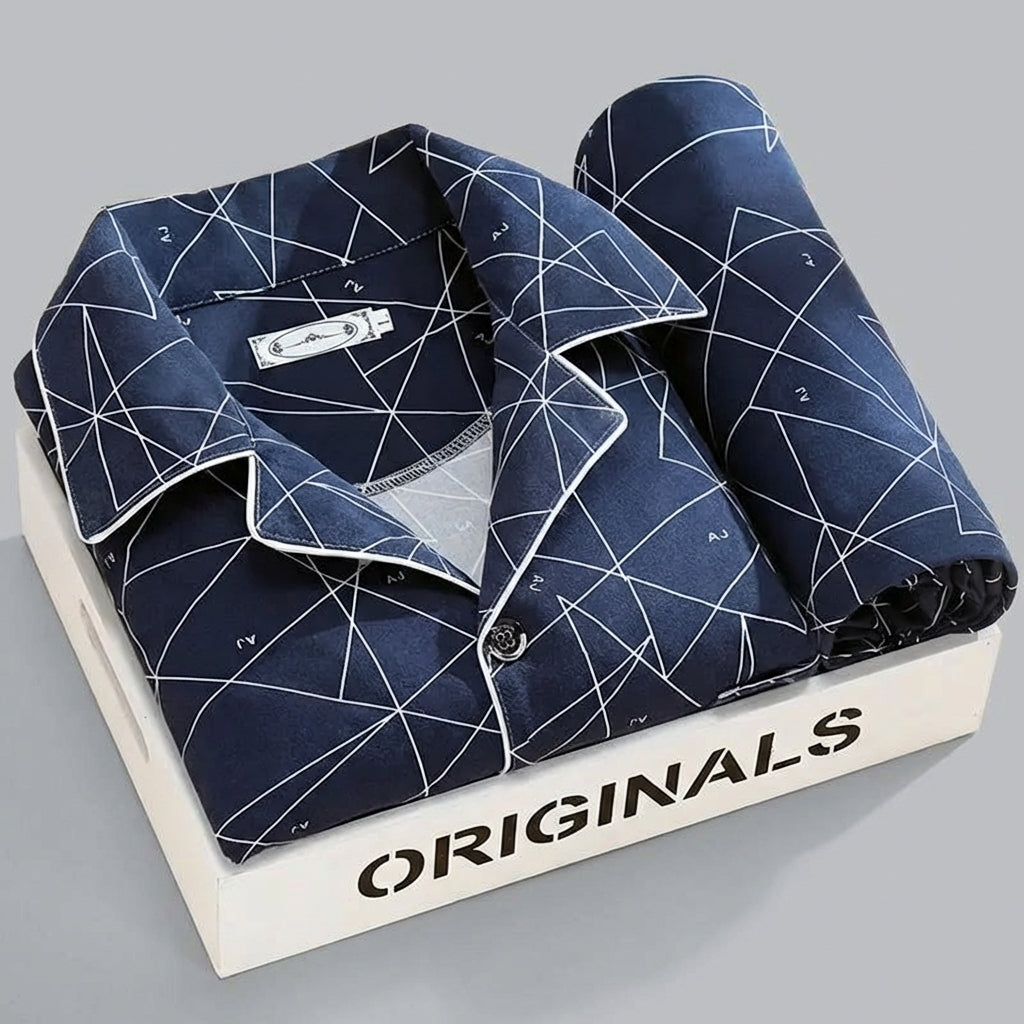 Complete heren pyjama set: shirt met lange mouwen en bijpassende broek, slaap outfit