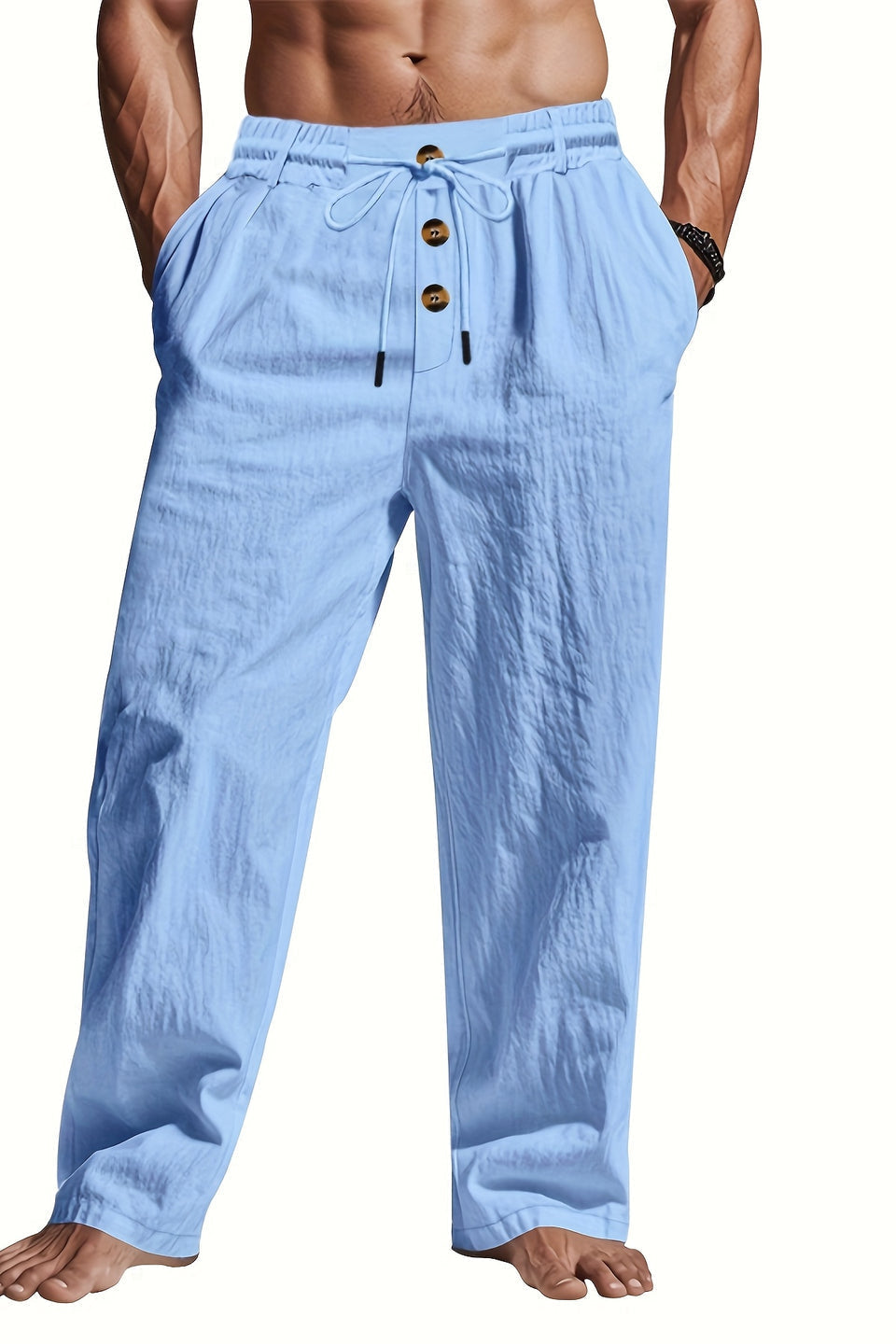 Lichte heren strandbroek/zomerbroek met trekkoord, perfect voor warme dagen, vakantie en ontspanning.
