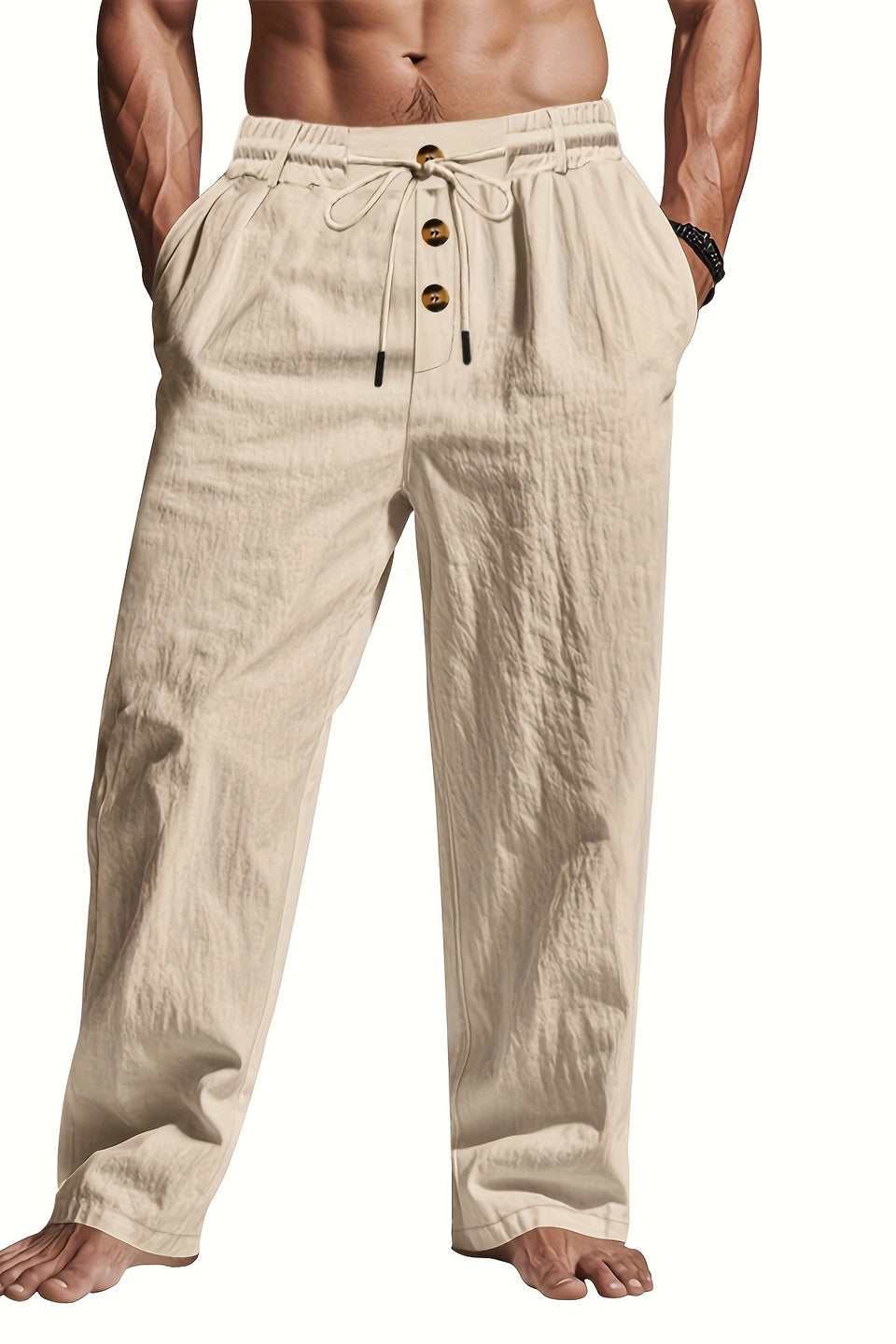 Rechte heren zomerbroek met verstelbaar trekkoord, voor optimale pasvorm en casual comfort.