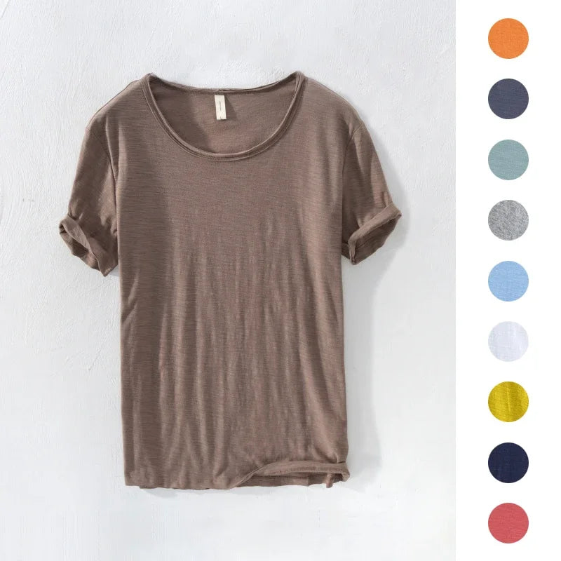 Heren retro slim-fit t-shirt met ruwe rand, ideaal voor casual modestijl.