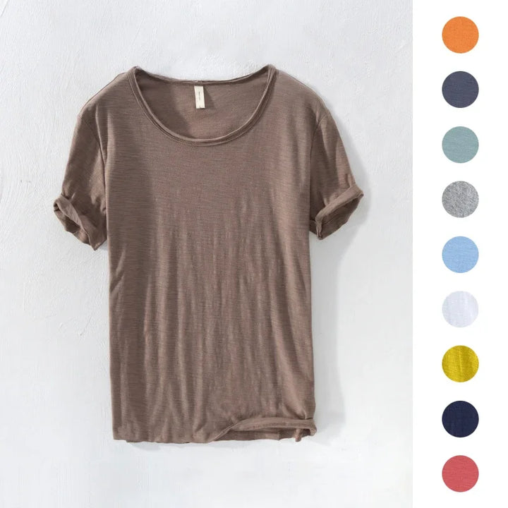 Heren retro slim-fit t-shirt met ruwe rand, ideaal voor casual modestijl.