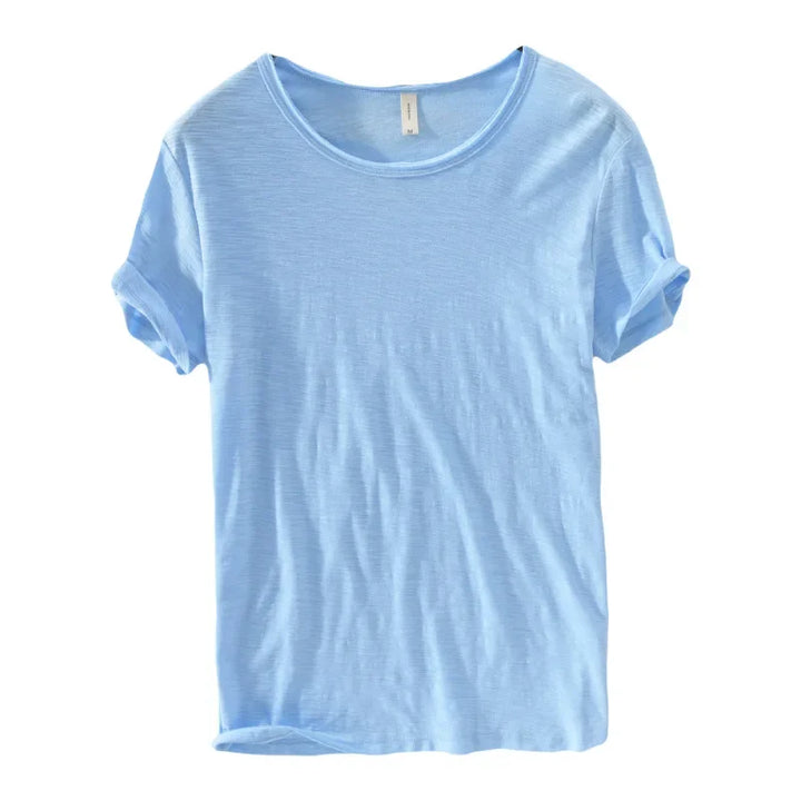 Heren t-shirt met ruwe rand, retro design, effen kleur en comfortabele o-hals.