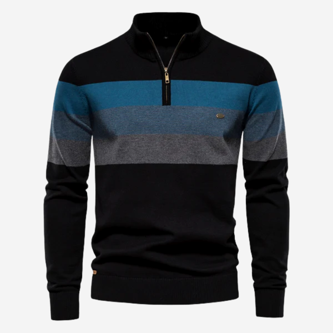 Trendy heren trui met retro strepen, kraagje en rits. Perfecte winterstijl voor dagelijkse, comfortabele outfits.