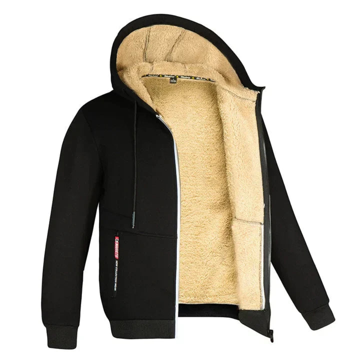 Heren rits hoodie met capuchon in comfortabele regular fit; perfect voor casual herfst- of winterdagen.