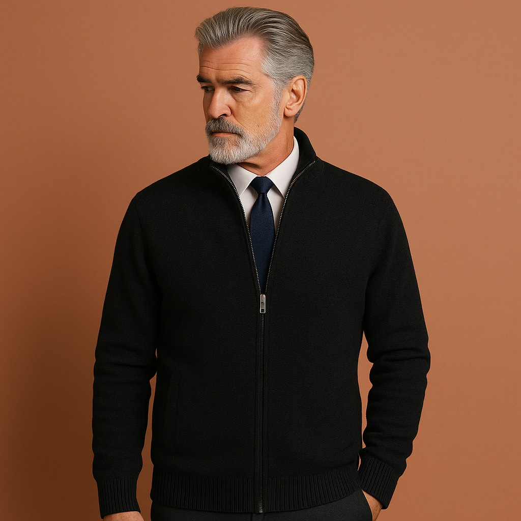 Modern blauw heren ritsvest met hoge kraag, veelzijdig voor een stijlvolle en comfortabele casual look.