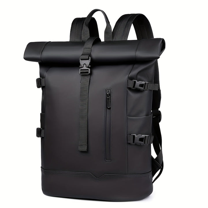 Heren rugzak met laptopvak, waterdicht en georganiseerd voor werk of school.