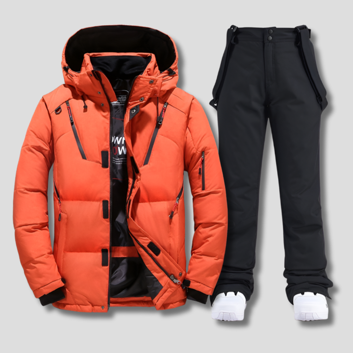 Detail van de verstelbare kenmerken van de heren ski-overall, geschikt voor elk avontuur