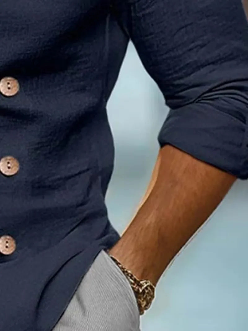 Complete outfit met heren slim fit blazer, houten knopen, geschikt voor formele en smart casual events.
