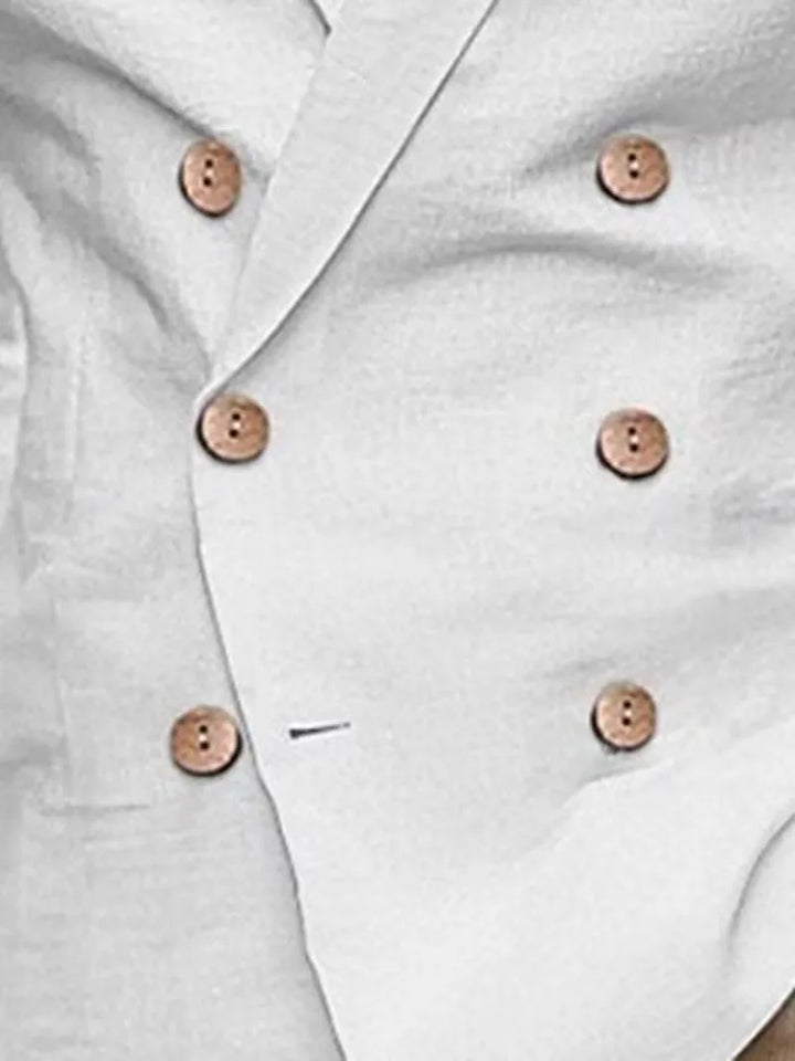 Stijlvolle heren blazer, slim fit, met unieke houten knopen voor zomerse gelegenheden.