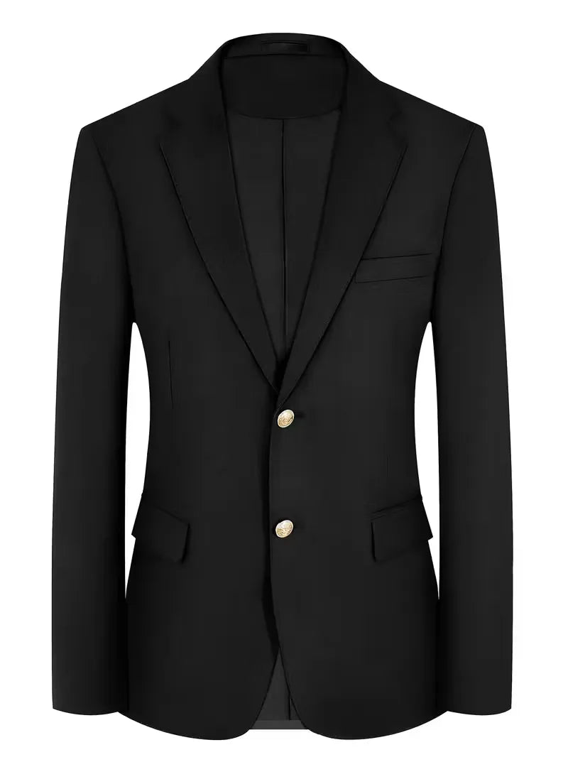 Gouden manchetknopen op het slim fit heren colbert, detail van elegantie en vakmanschap.