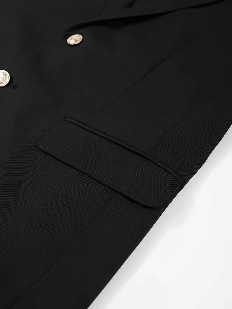 Stijlvol heren slim fit colbert, marineblauw, met gouden knopen voor een zakelijke of feestelijke look.