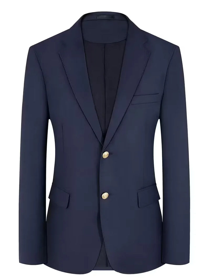 Getailleerd heren slim fit blazer met gouden knopen; perfecte formele kleding voor elke gelegenheid.