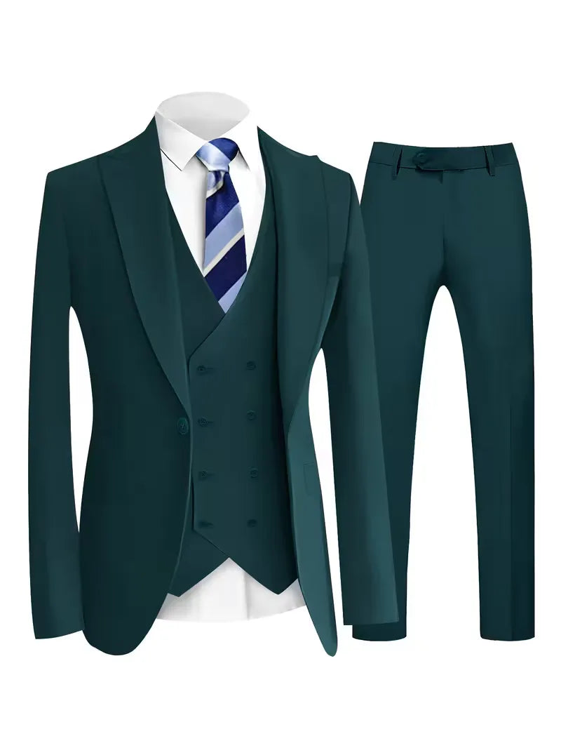 Elegant slim fit herenpak; compleet driedelig voor bruiloften en speciale momenten.