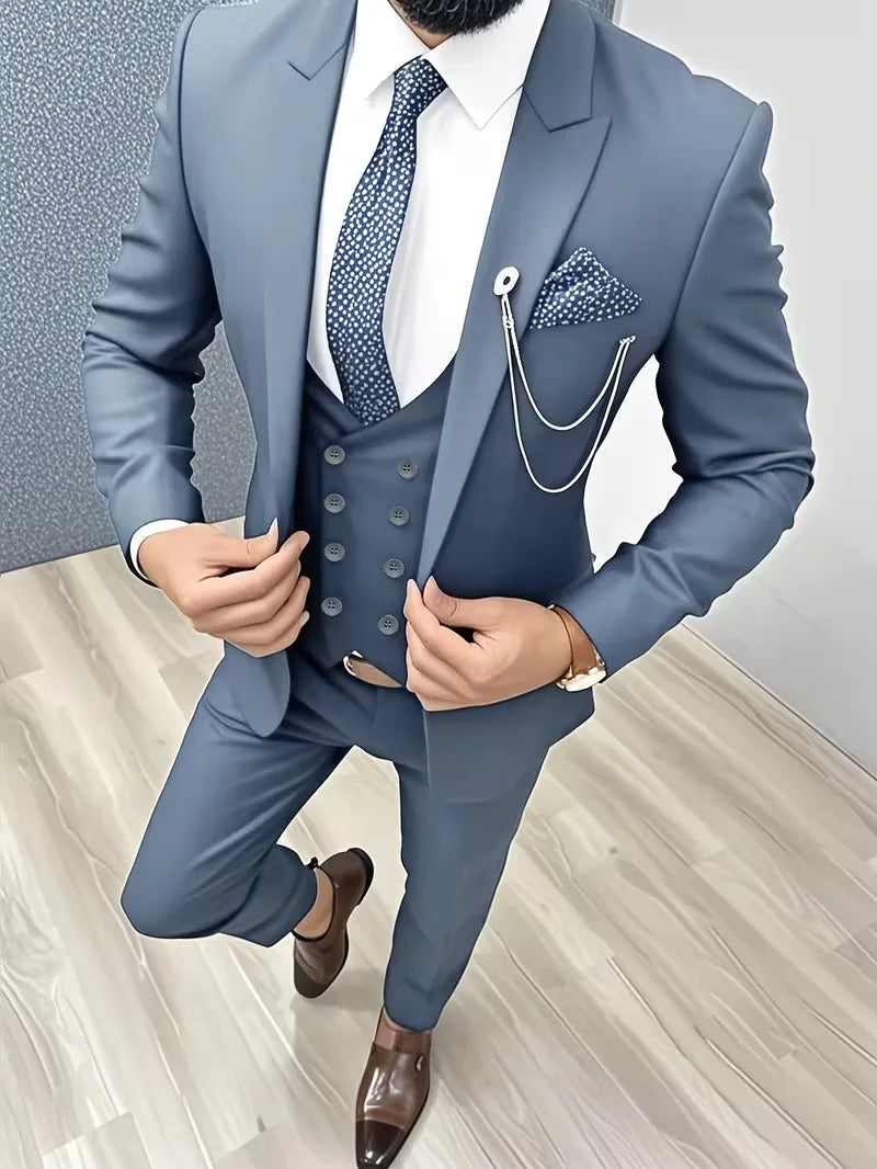 Herenmode slim fit pak; driedelig ensemble voor de modebewuste man.