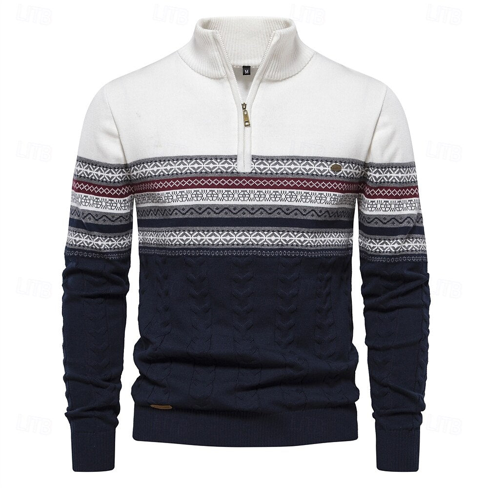 Heren slim fit gebreide trui met halve rits. Comfortabel en stijlvol voor herfst/winter.