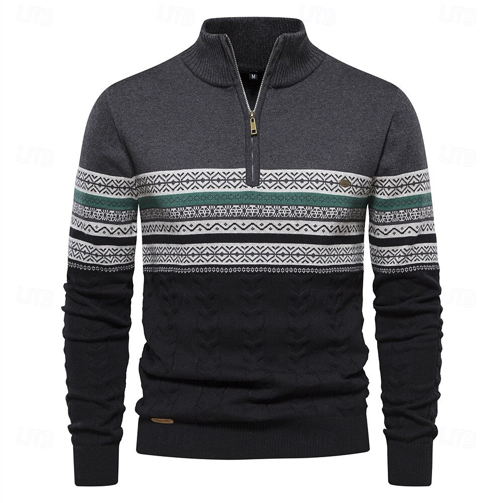 Trendy slim fit heren trui met halve rits. Combineert comfort, mode en stijlvol design.