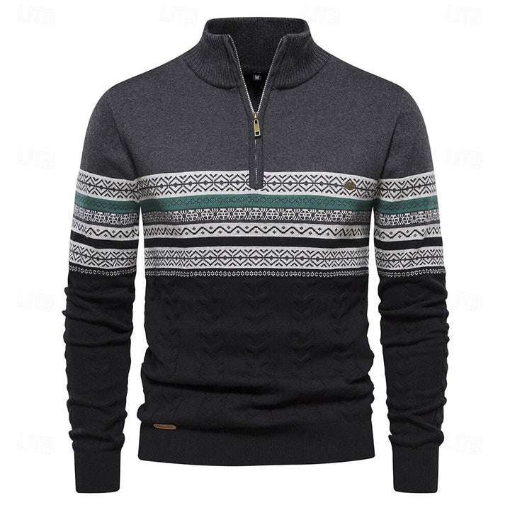 Trendy slim fit heren trui met halve rits. Combineert comfort, mode en stijlvol design.
