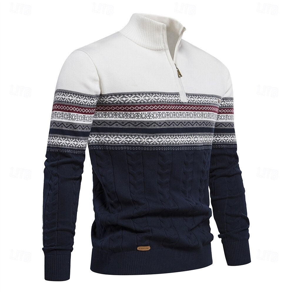 Elegante heren slim fit trui met halve rits. Geschikt voor casual en nette outfits.